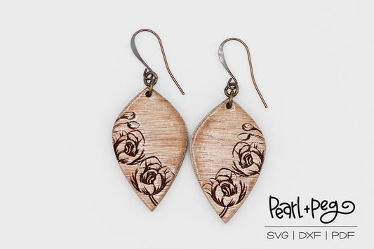 Spade Uprise Floral Laser Engraved Earrings Digital Download