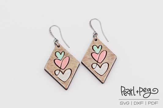 Diamond Stacked Hearts Laser Engraved Earrings Digital Download