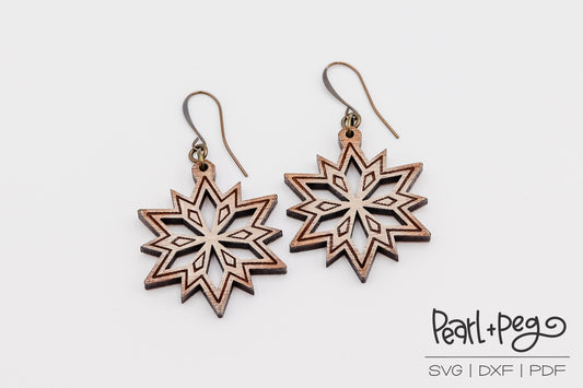 Bordered Snowflake Laser Engraved Earrings Digital Download