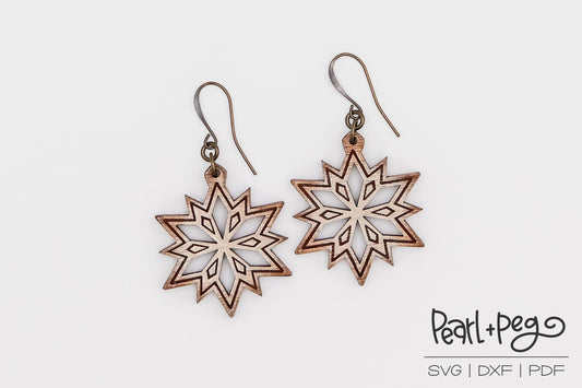 Bordered Snowflake Laser Engraved Earrings Digital Download