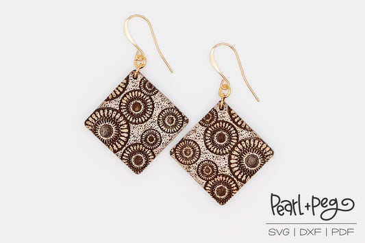 Grunge Circles Diamond Laser Engraved Earrings Digital Download