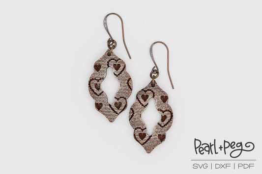 Hearts and Lace Hoop Laser Engraved Earrings Digital Download