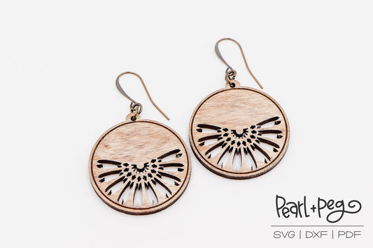 Half Sunflower Round Laser Engraved Earrings Digital Download
