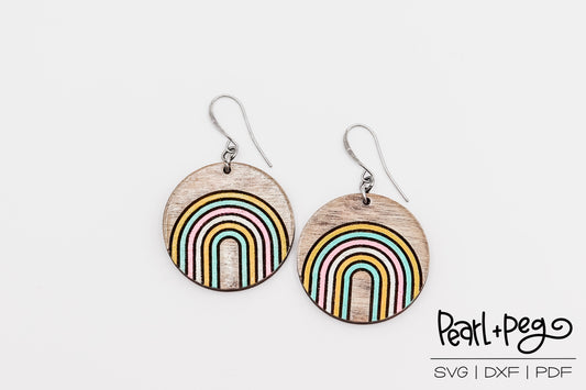 Rainbow Round Laser Engraved Earrings Digital Download
