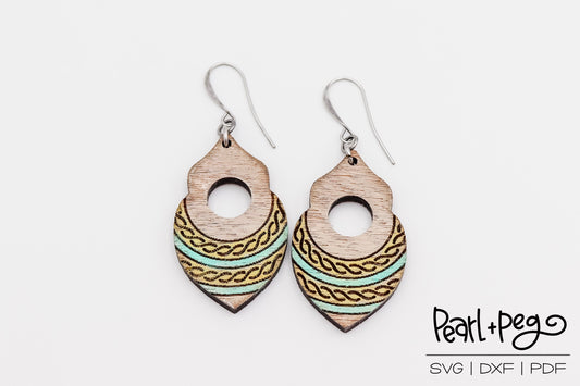 Roped Dangle Hoop Laser Engraved Earrings Digital Download