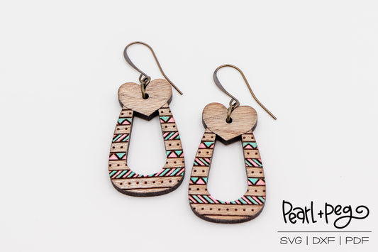 Aztec Heart Loop Laser Engraved Earrings Digital Download
