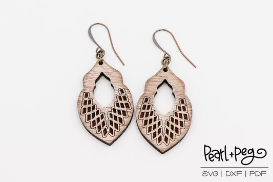 Checkered Hoop Drop Laser Engraved Earrings Digital Download