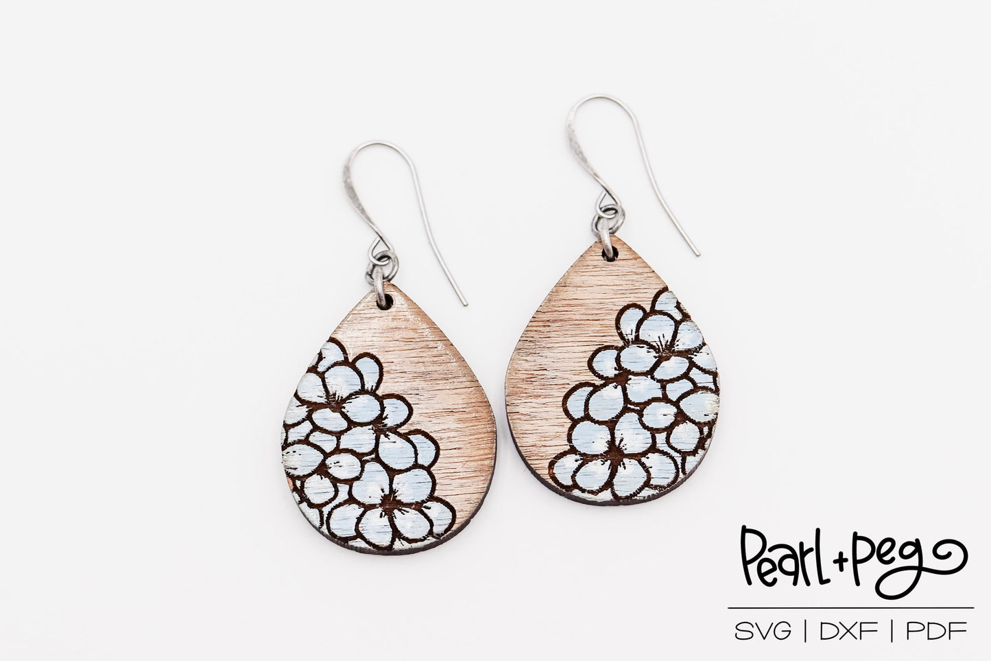 Hydrangea Medium Drop Laser Engraved Earrings Digital Download