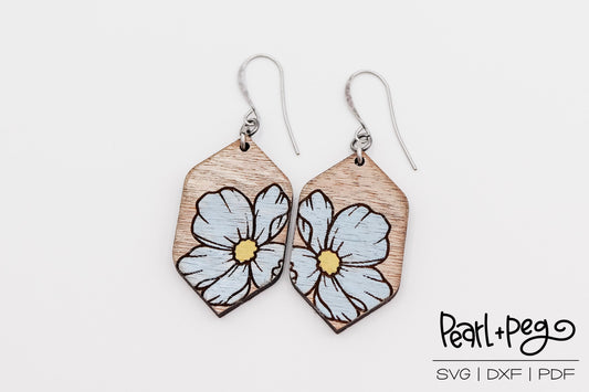 Floral Bloom Rounded Hex Laser Engraved Earring Digital Download