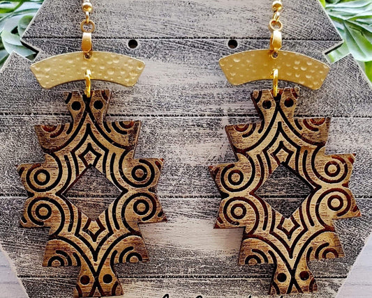 Curly Art Deco Aztec Shape Laser Engraved Earrings Digital Download