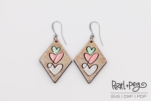 Diamond Stacked Hearts Laser Engraved Earrings Digital Download