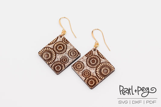 Grunge Circles Diamond Laser Engraved Earrings Digital Download