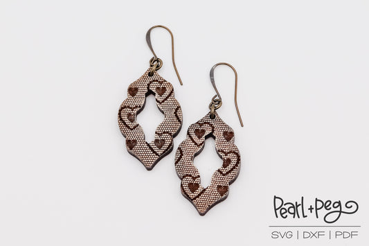 Hearts and Lace Hoop Laser Engraved Earrings Digital Download