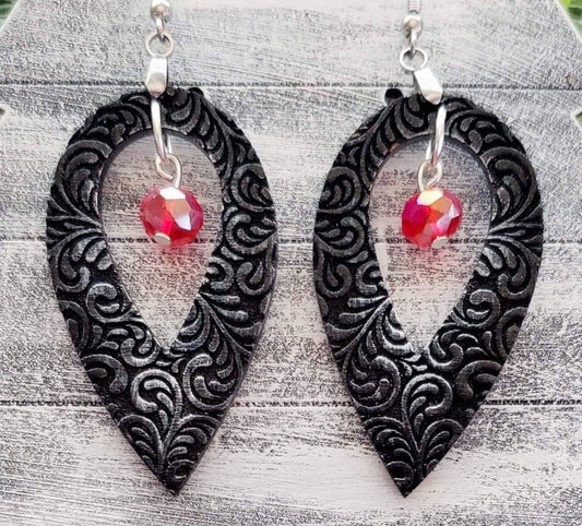 Damask Drop Hoop Laser Engraved Earrings Digital Download