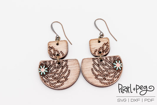 Vine Swirl 2 Part Laser Engraved Earrings Digital Download