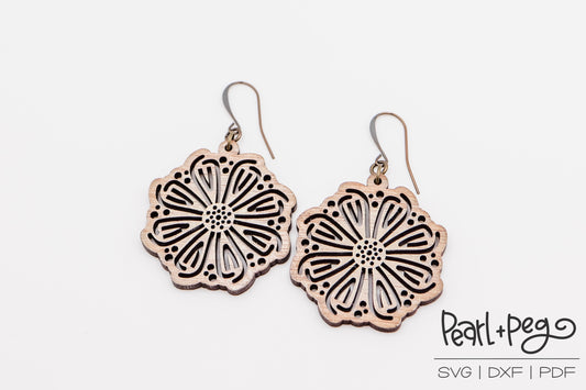 Abstract Daisy Cutout Laser Engraved Earrings Digital Download