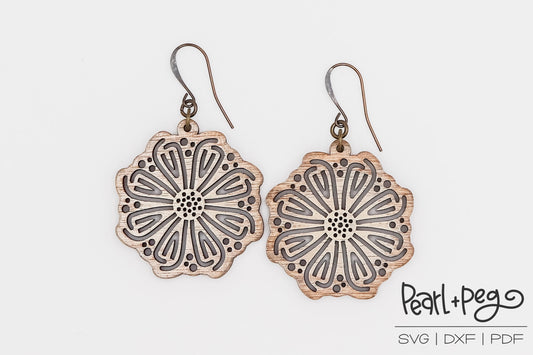 Abstract Daisy Cutout Laser Engraved Earrings Digital Download