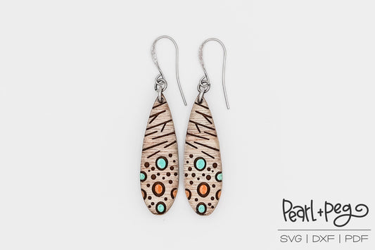 Invert Abstract Skinny Drop Laser Engraved Earrings Digital Download