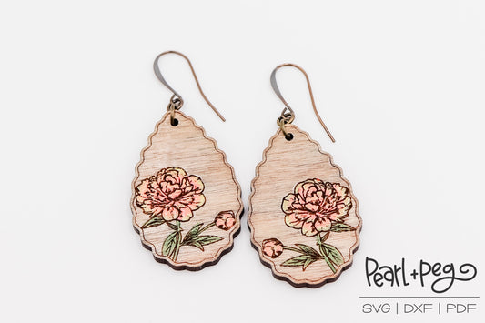 Peony Scalloped Drop Laser Engraved Earrings Digital Download
