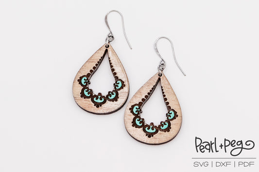 Pearl Drop Necklace Laser Engraved Earrings Digital Download