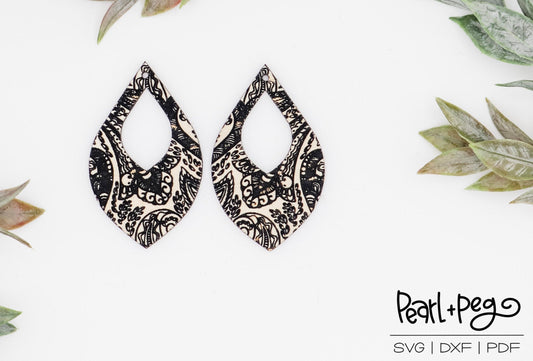 Drop Hoop Paisley Laser Engraved Earrings Digital Download
