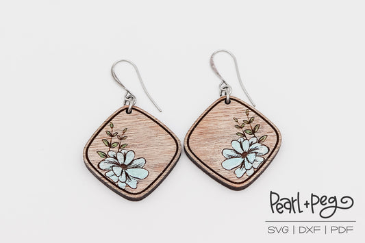 Minimalist Floral Quad Laser Engraved Earrings Digital Download
