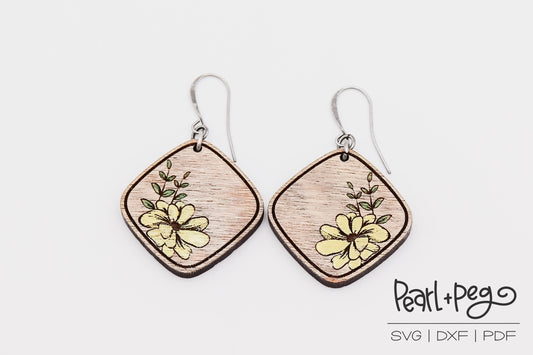 Minimalist Floral Quad Laser Engraved Earrings Digital Download