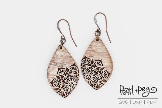 Round Mandala Drop Laser Engraved Earrings Digital Download