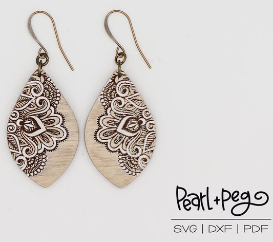 Oriental Mandala Drop Laser Engraved Earrings Digital Download