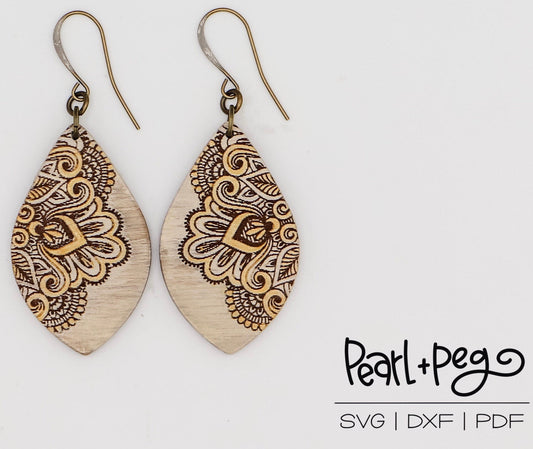 Oriental Mandala Drop Laser Engraved Earrings Digital Download