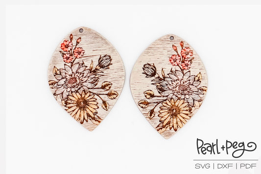 Bouquet Wide Drop Laser Engraved Earrings Digital Download
