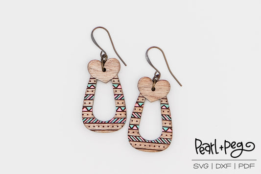 Aztec Heart Loop Laser Engraved Earrings Digital Download