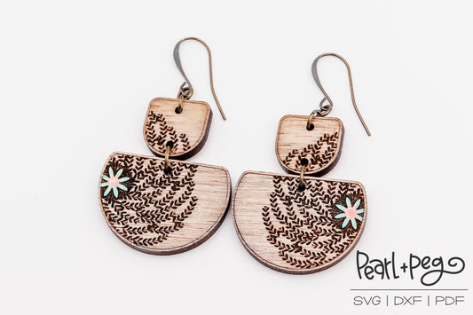 Vine Swirl 2 Part Laser Engraved Earrings Digital Download