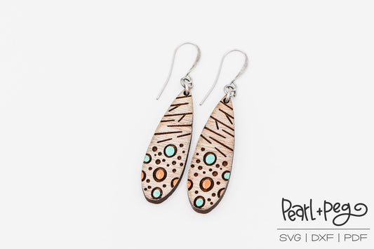 Invert Abstract Skinny Drop Laser Engraved Earrings Digital Download