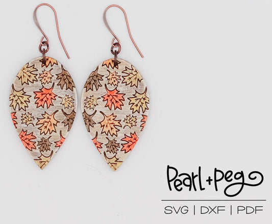 Falling Fall Leaves Laser Engraved Earrings Digital Download