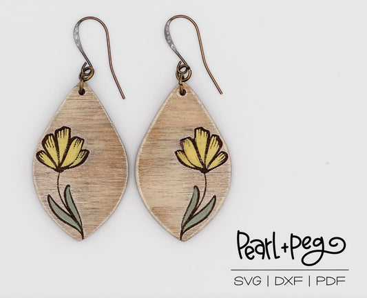 Flowy Flower Drop Laser Engraved Earrings Digital Download
