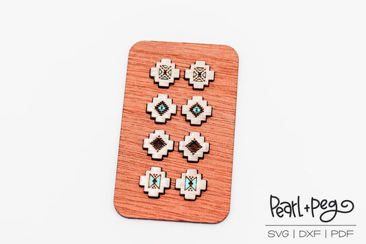 Aztec Stud Set Laser Engraved Earrings Digital Download