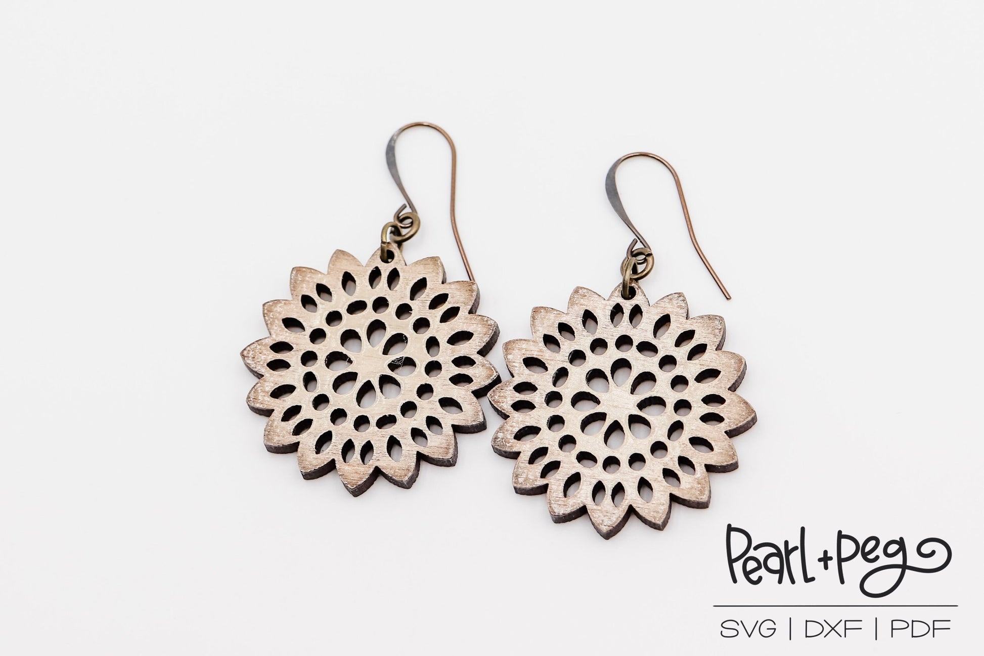 Pointed Flower Cutout Laser Engraved Earrings Digital Download