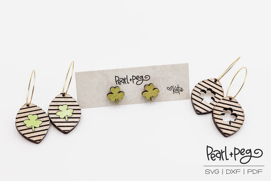 Clover Dangle Hoop Stud Laser Engraved Earrings Digital Download