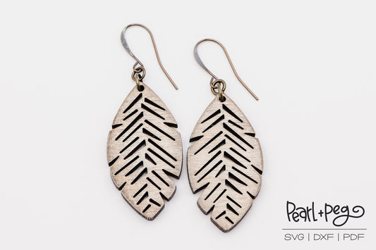 Feather Cutout Laser Engraved Earrings Digital Download