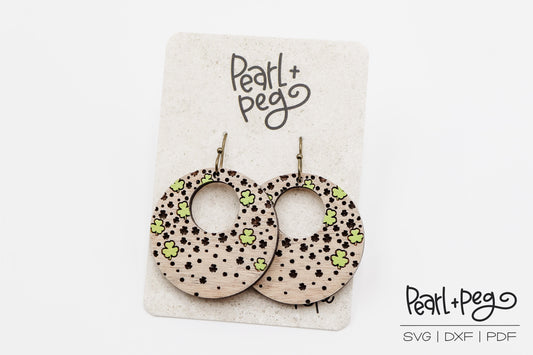 Floating Clover Round Laser Engraved Earrings Digital Download