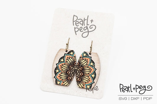 Sunflower Mandala Wide Laser Engraved Earrings Digital Download