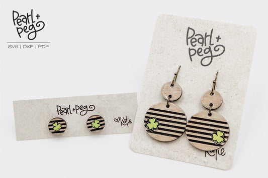 Striped Clover 2 Part Stud Laser Engraved Earrings Digital Download