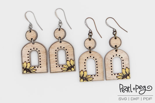 Sunflower Open Window Laser Engraved Earrings Digital Download