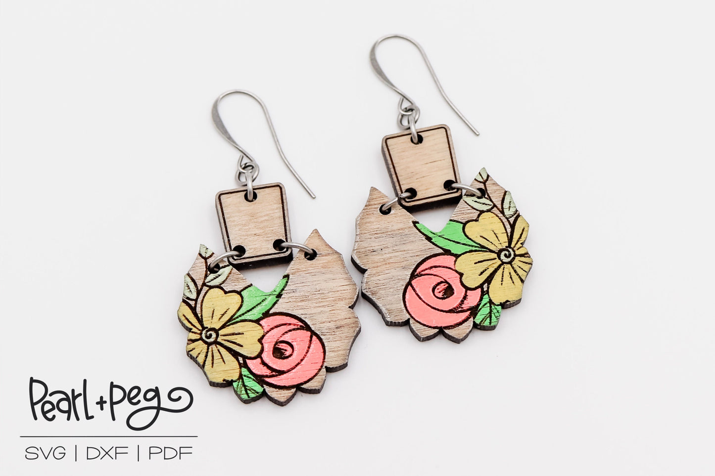 Side Blossom 2 Part Laser Engraved Earrings Digital Download