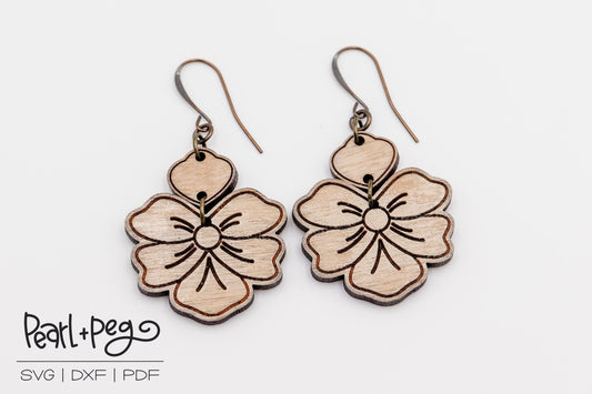 Floral Inset 2 Part Blossom Laser Engraved Earrings Digital Download