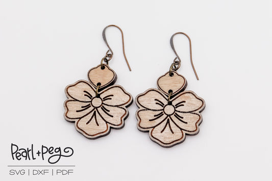 Floral Inset 2 Part Blossom Laser Engraved Earrings Digital Download