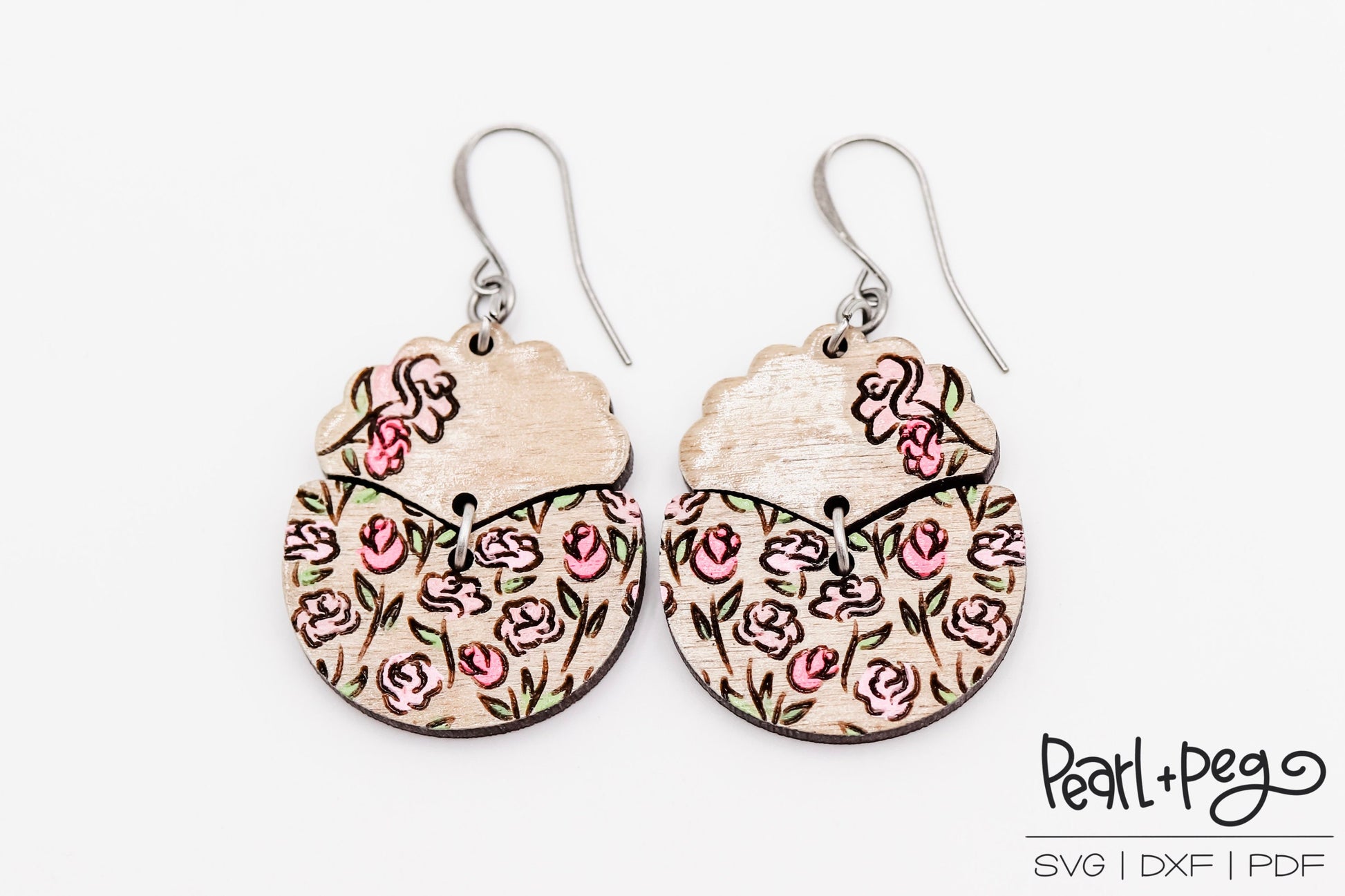 Scalloped Top 2 Part Floral Laser Engraved Earrings Digital Download