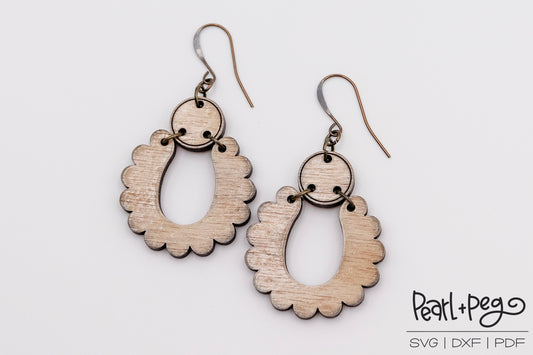 Scalloped 2 Part Drop Laser Engraved Earrings Digital Download