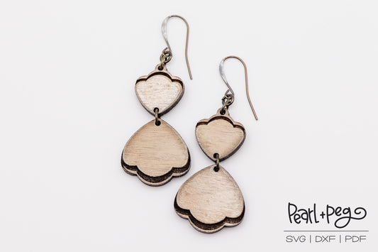 Scalloped 2 Part Drop Laser Engraved Earrings Digital Download